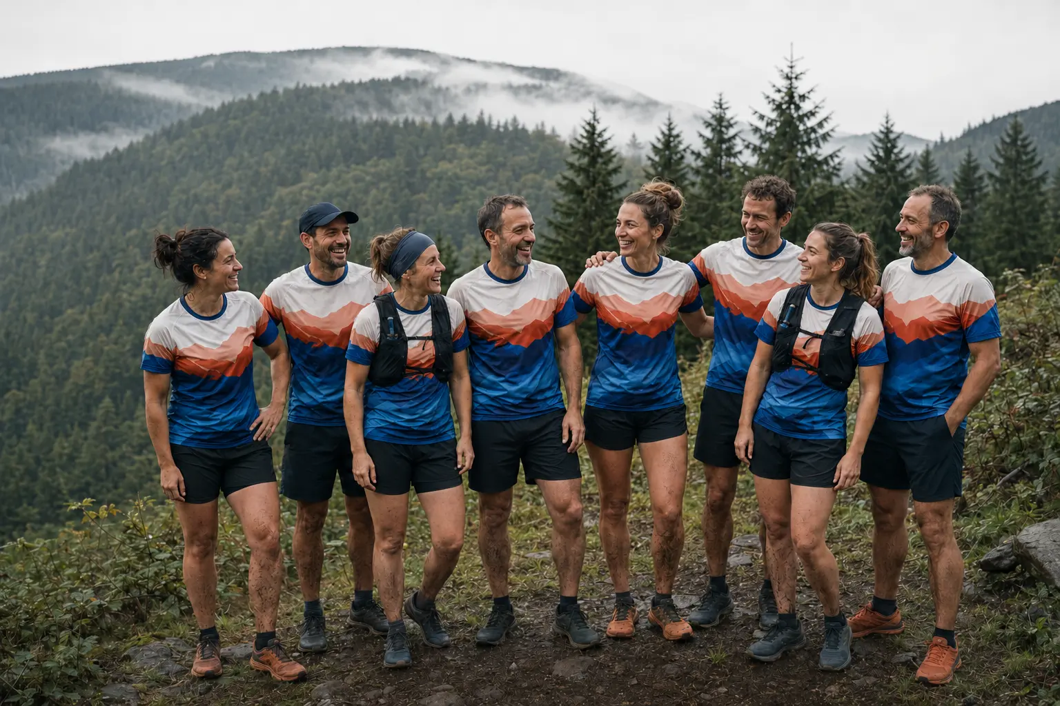 Concept d’équipe de trail portant des maillots personnalisés