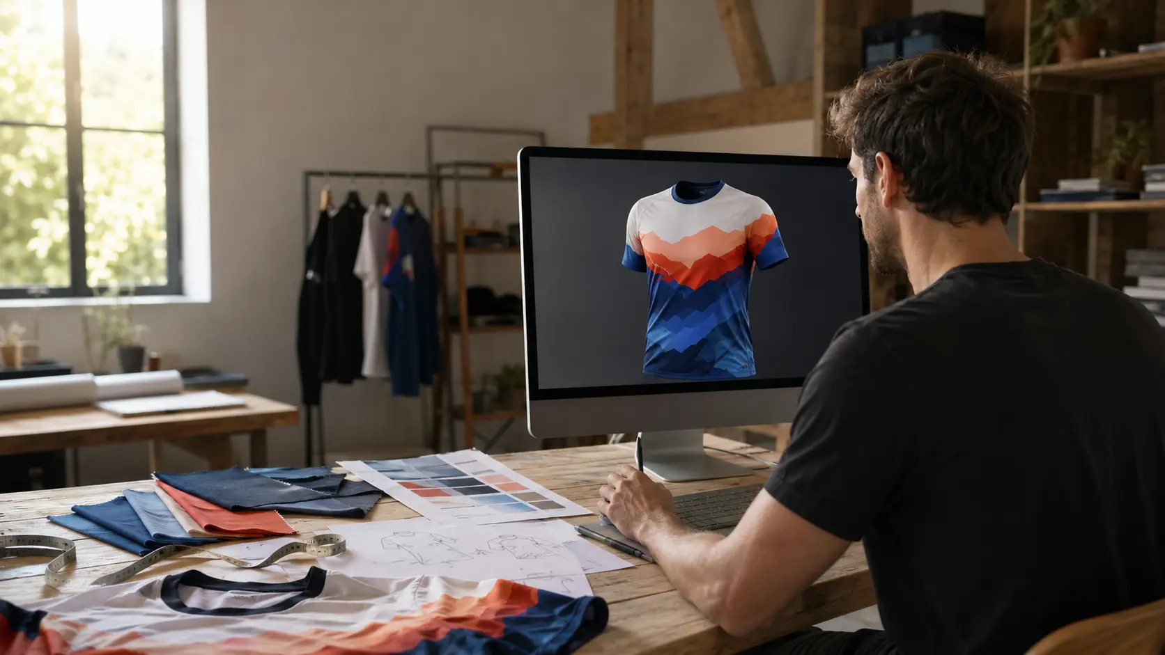 Création graphique d’un maillot de running personnalisé dans un studio